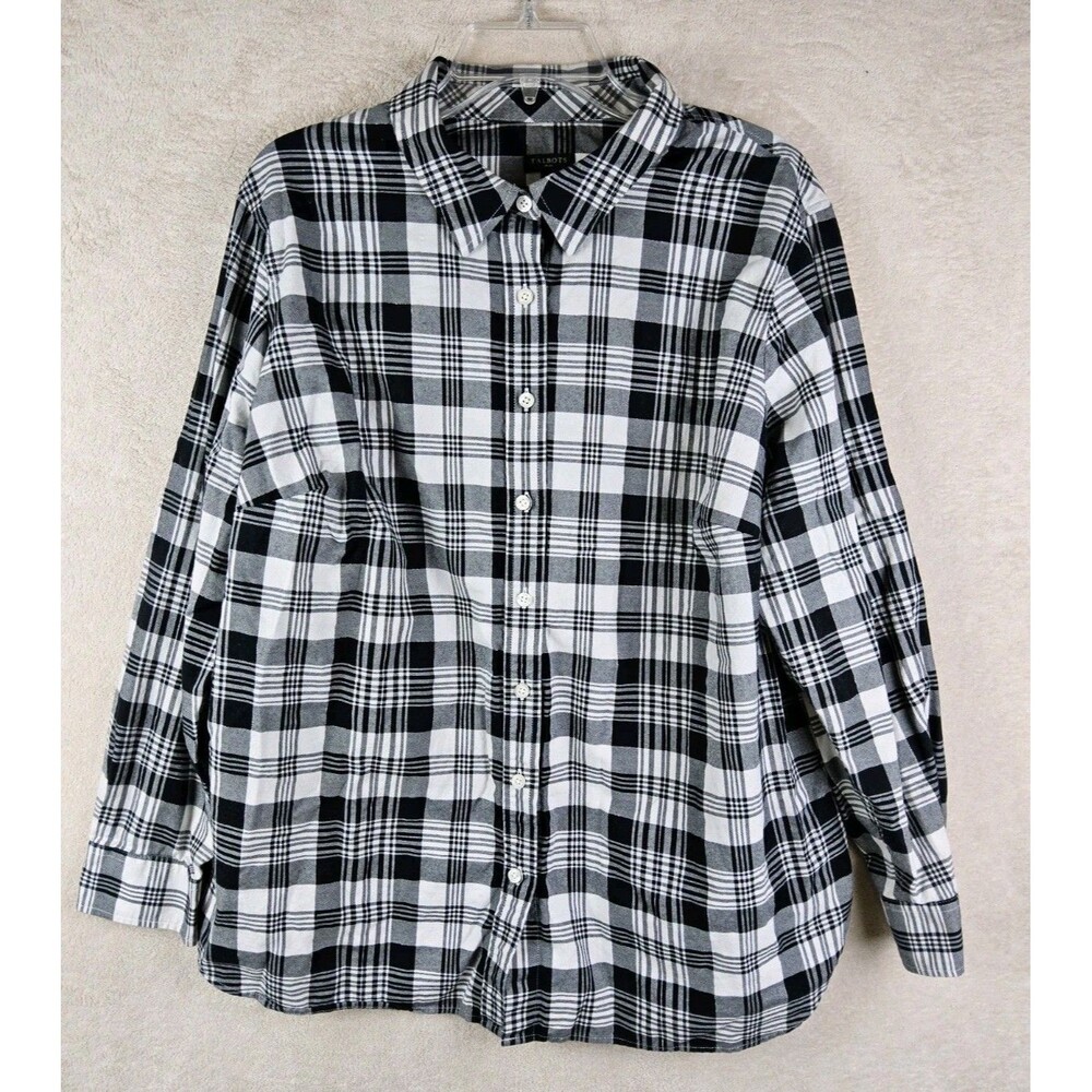 Talbots Women's Long Sleeve Metallic Detail Plaid Button Front Shirt Size 2X